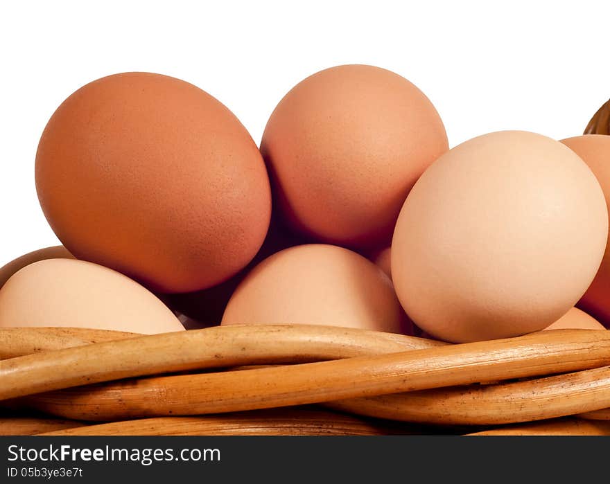 Farm Fresh Eggs In Basket Close Up Isolated