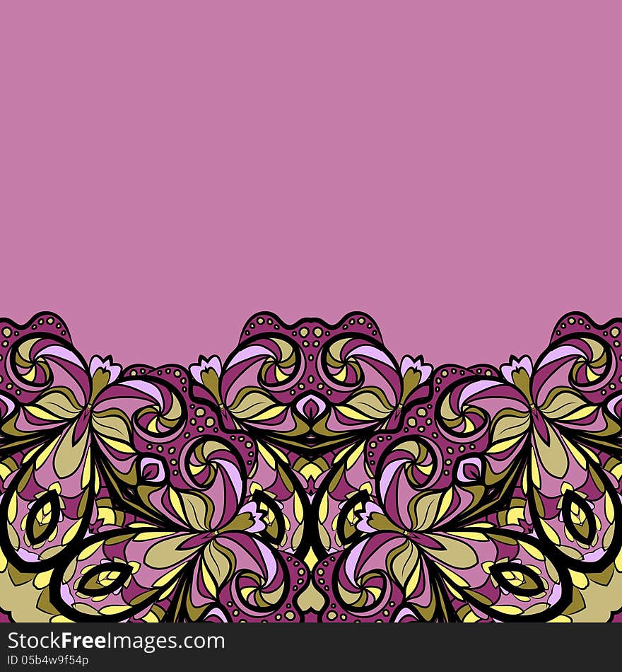 Abstract purple pattern with ornamental bottom border against the purple background. Abstract purple pattern with ornamental bottom border against the purple background