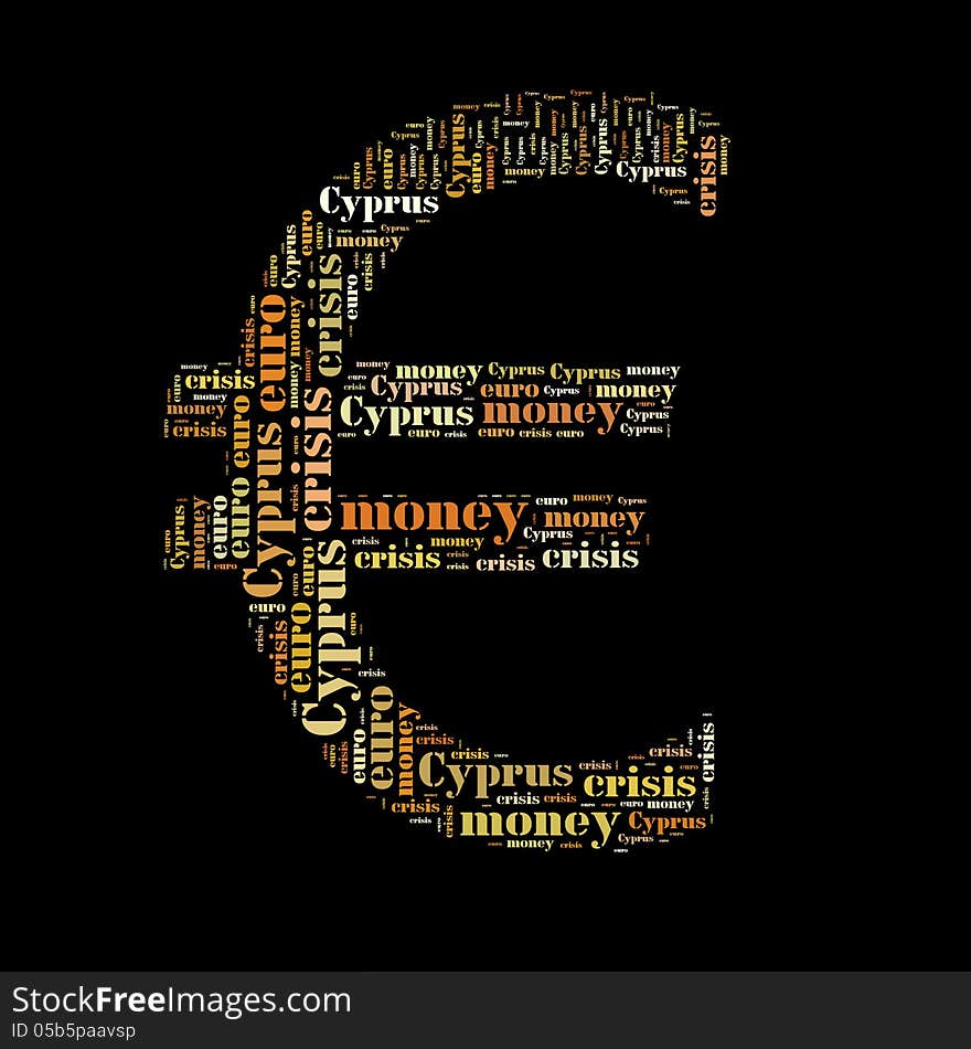 Euro symbol in typography words Cyprus and the crisis