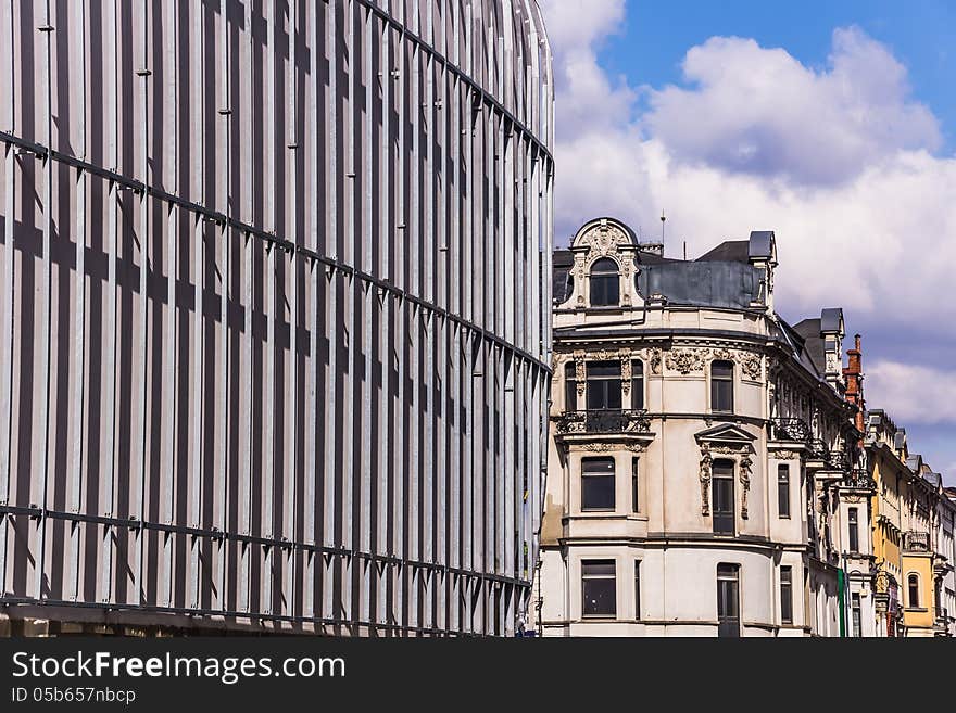 Old tenements and modern mall