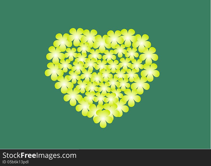 Green background illustration with heart-shaped green flowers. Green background illustration with heart-shaped green flowers