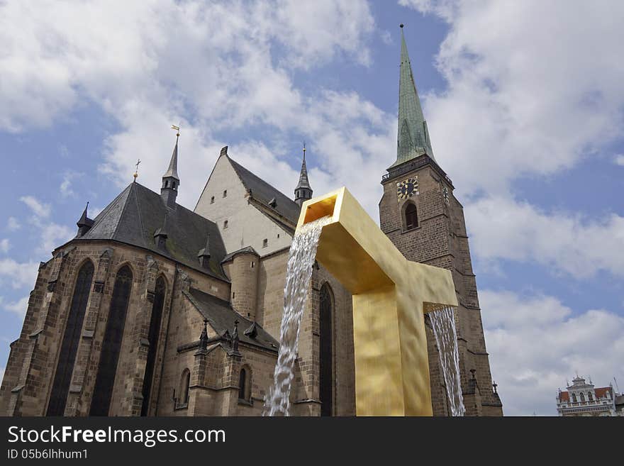 Cathedral of Saint Bartholomew with fountain. Cathedral of Saint Bartholomew with fountain