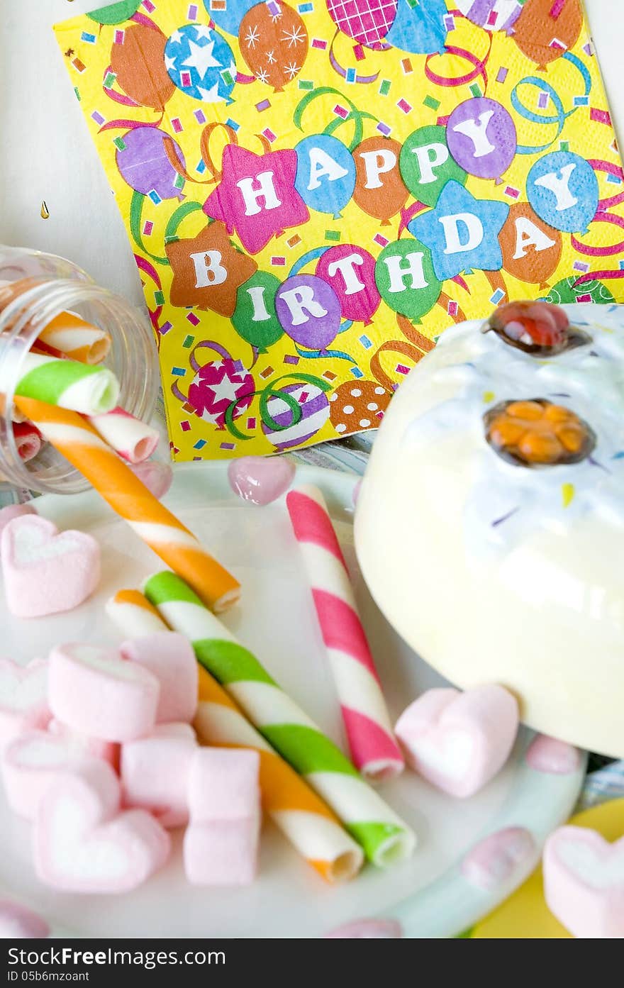 Marshmallow and candy for kids on birthday party