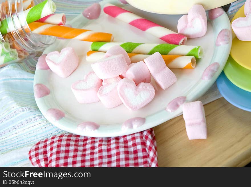 Sweet heart marshmallow and wafer stick on candy party