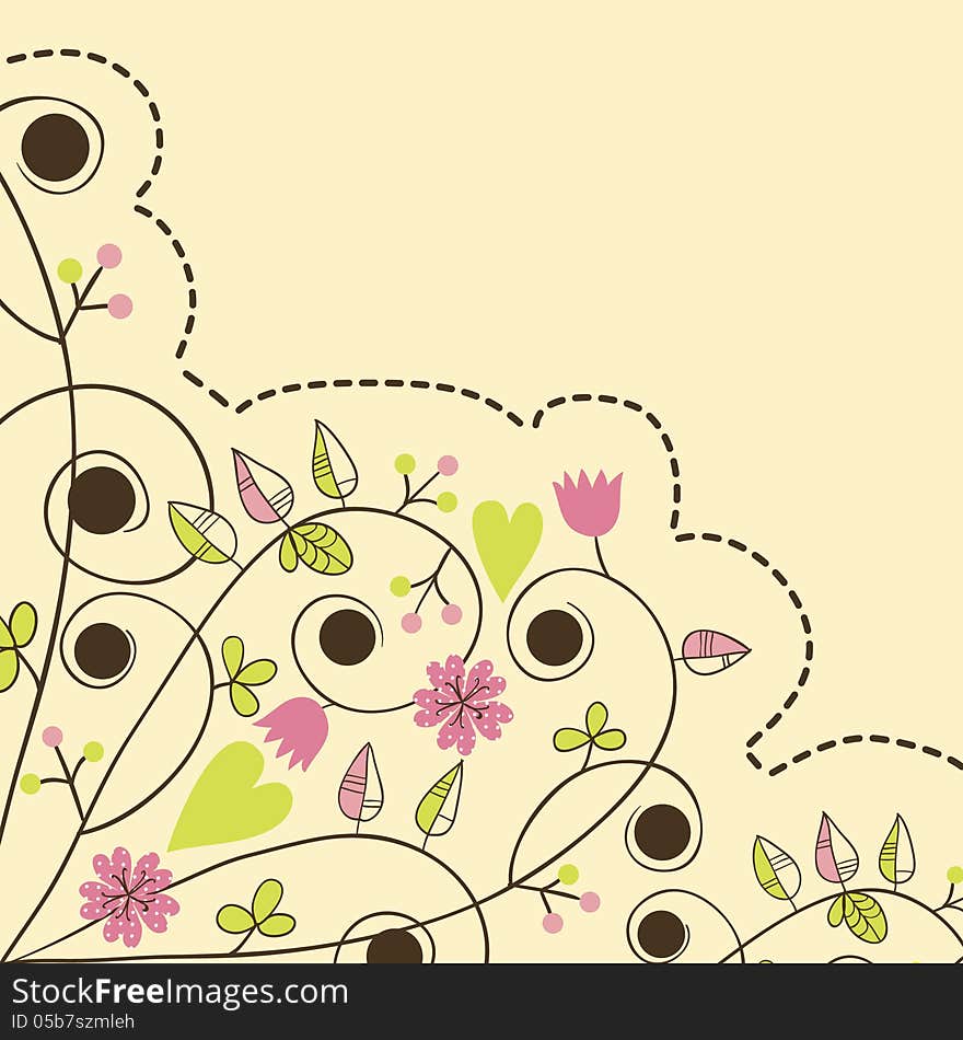 Vector abstract background with flowers and hearts