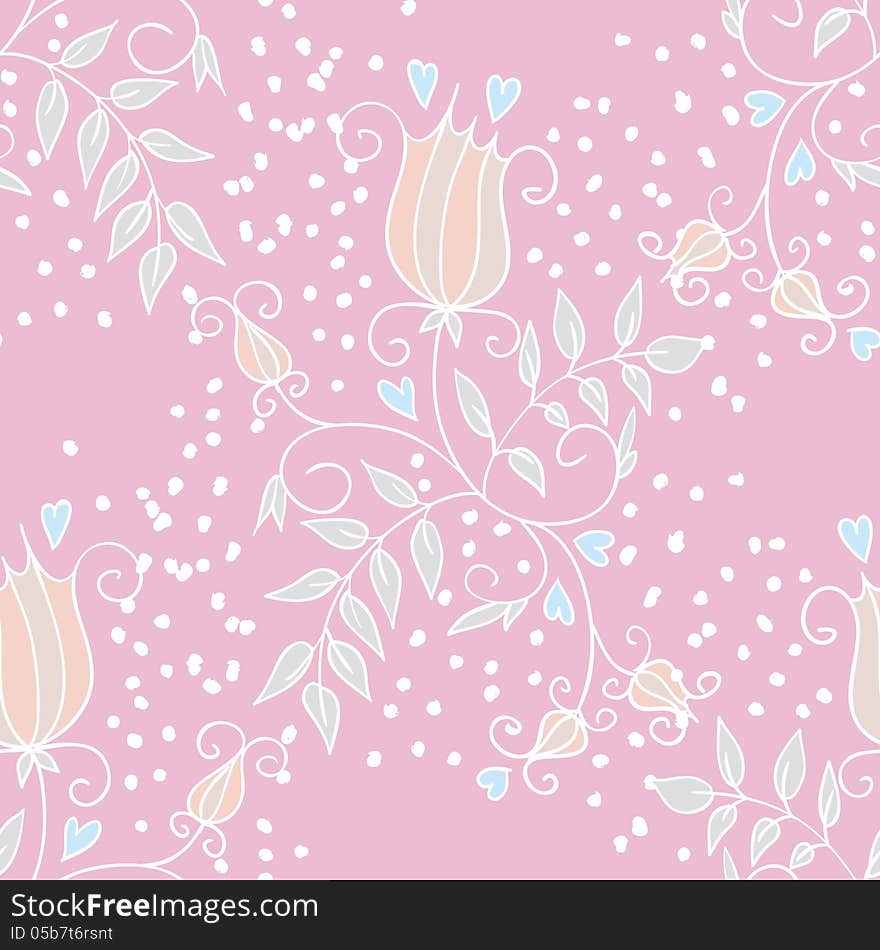 Vector seamless abstract background with flowers and hearts. Vector seamless abstract background with flowers and hearts