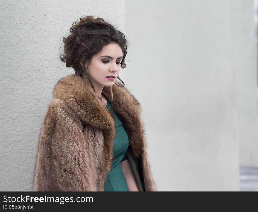 Woman in Fur Coat in her Thoughts. Woman in Fur Coat in her Thoughts