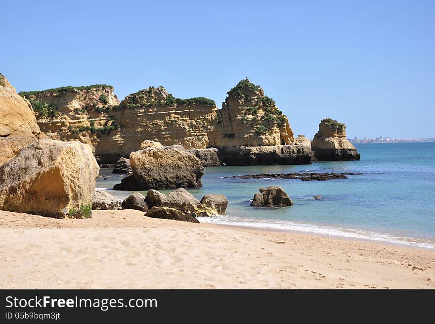 Beach Praia Dona Ana, Algarve, Portugal, Europe.