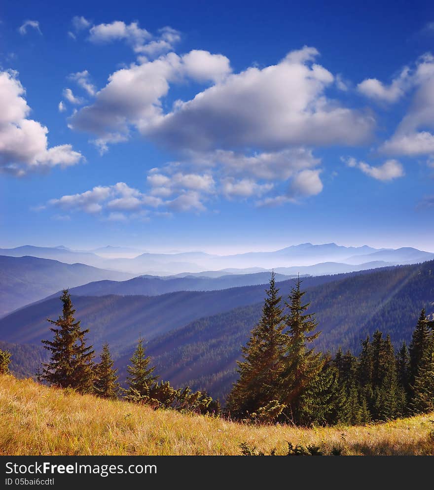 Mountain landscape with the sun rays. Mountain landscape with the sun rays