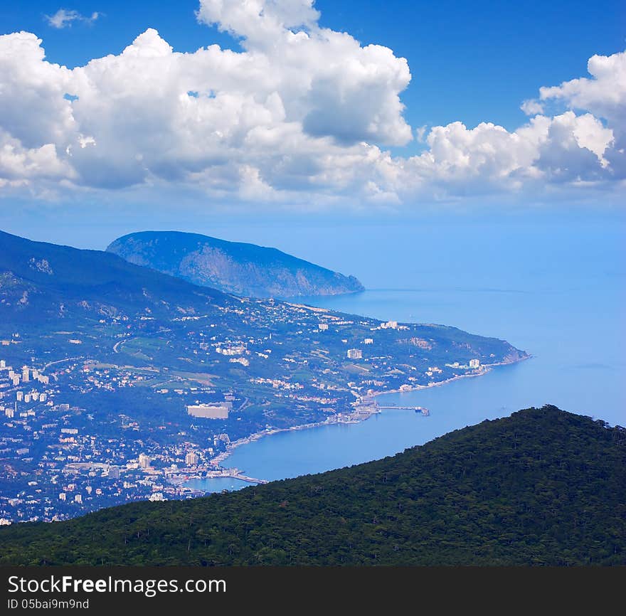 Summer landscape resort town by the sea. Yalta, Ukraine, Europe