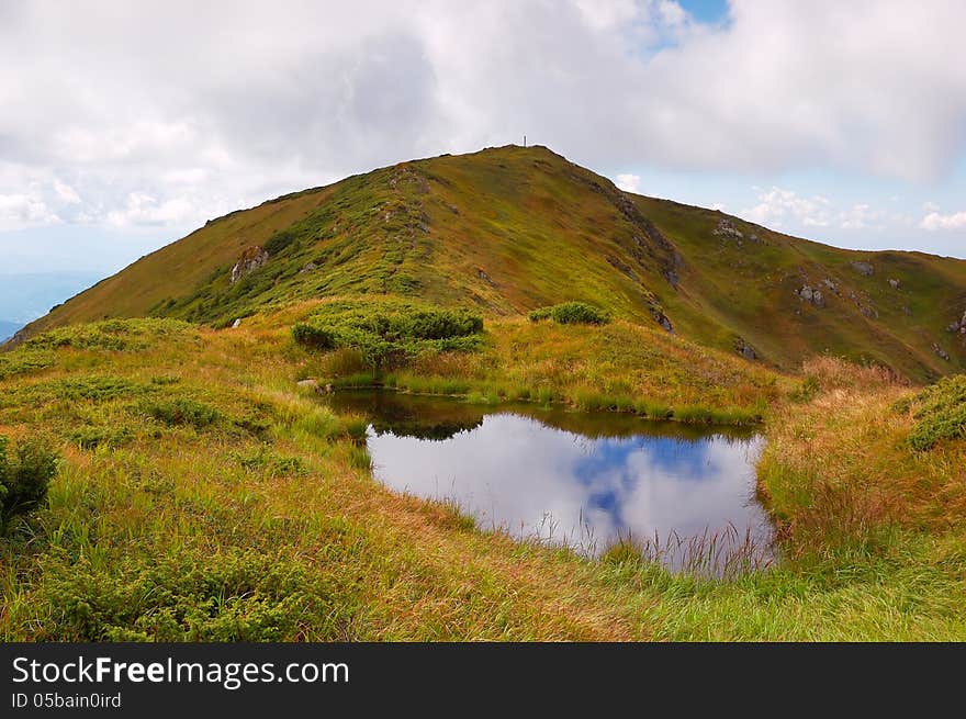 A small lake in the mountains