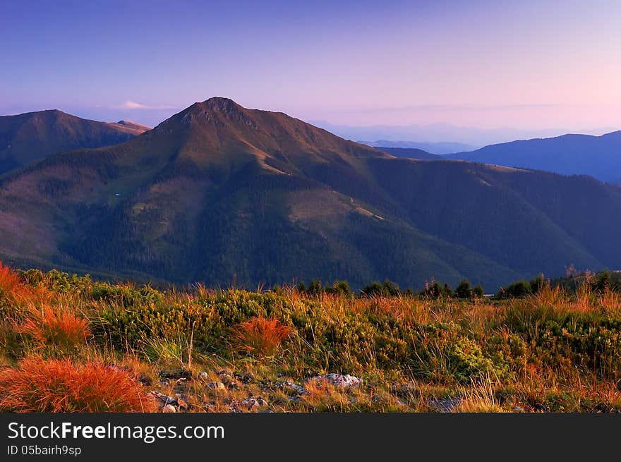 Mountain landscape after sunset. Twilight. Mountain landscape after sunset. Twilight