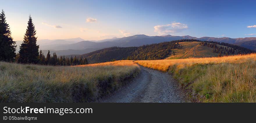 Evening panorama from the mountain road