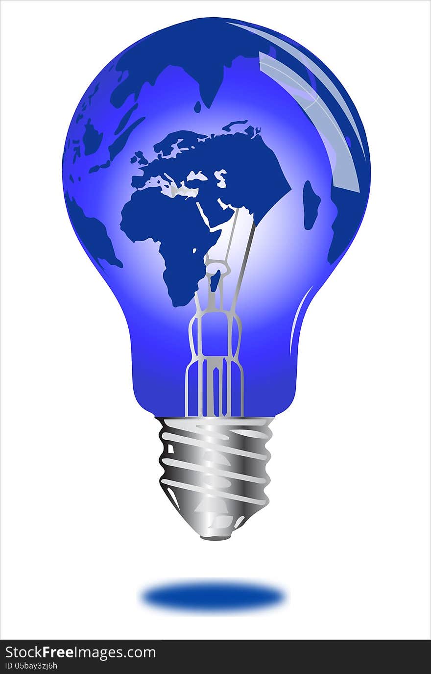 Light bulb illustration with world map on white. Light bulb illustration with world map on white