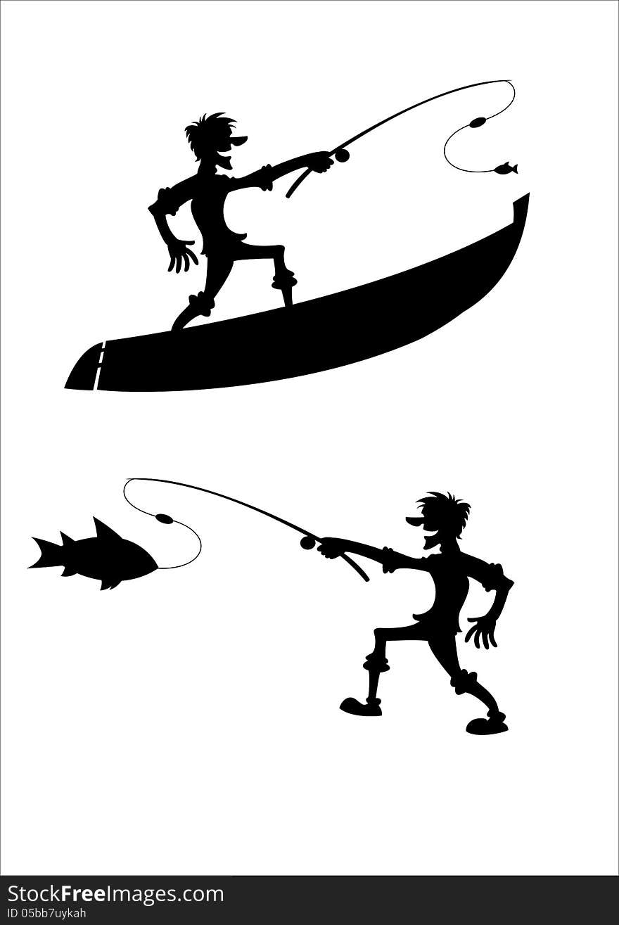 Vector image of dark silhouette of fisherman