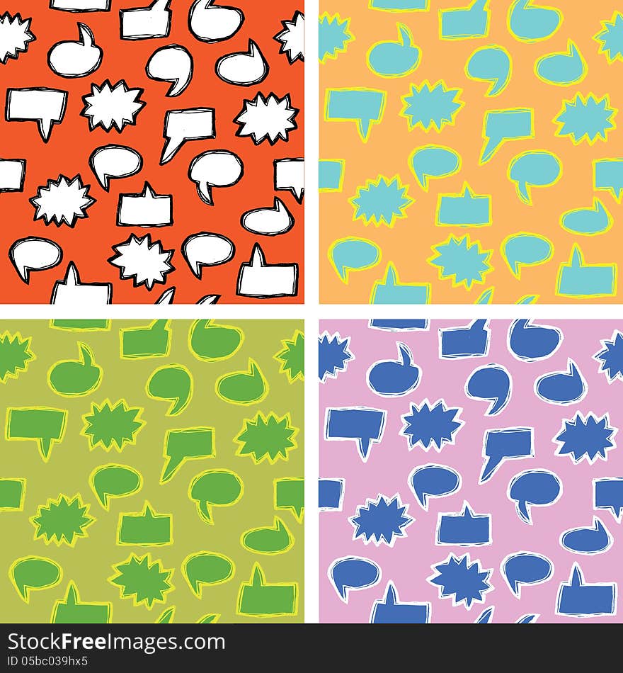 Four Seamless Speech Bubbles Textures or repeated patterns. Illustration is in eps8 mode!