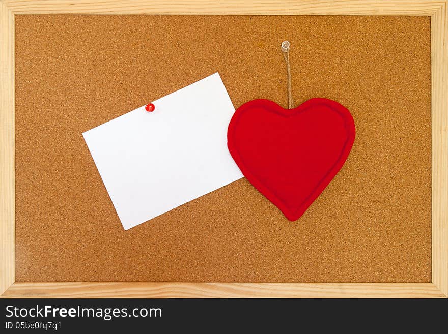 Love message on a sheet on the bulletin board. Love message on a sheet on the bulletin board