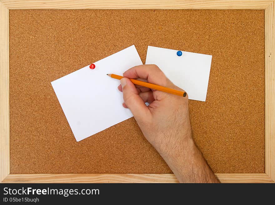 Love message on a sheet on the bulletin board. Love message on a sheet on the bulletin board