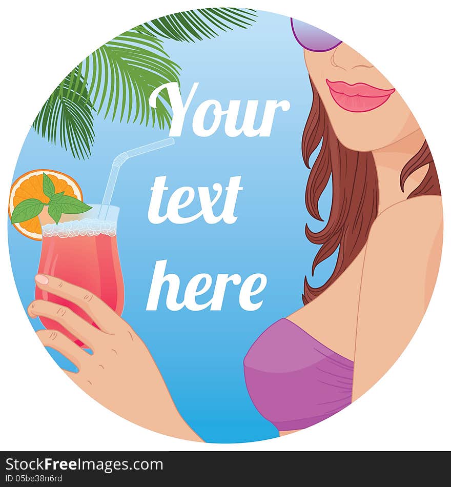 Vector illustration with beautiful girl on a background of ocean