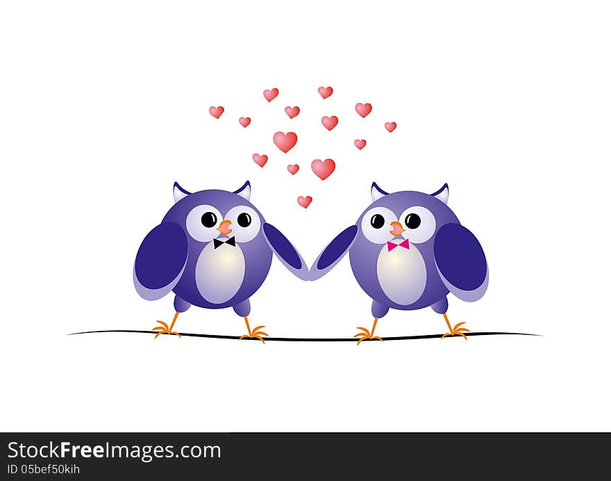 Two blue owls in love. Two blue owls in love