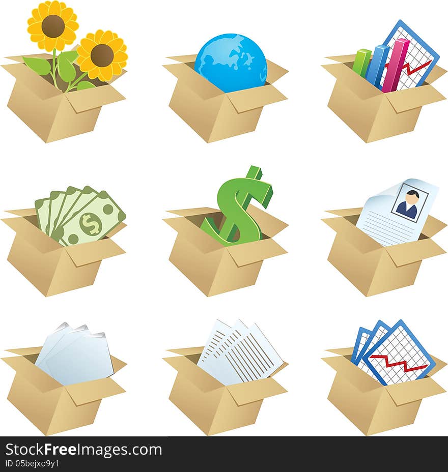 Business icons in boxes - 1