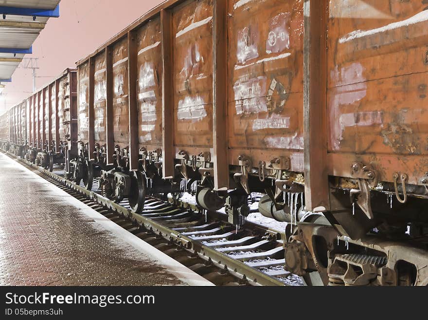 Freight train at the station in night