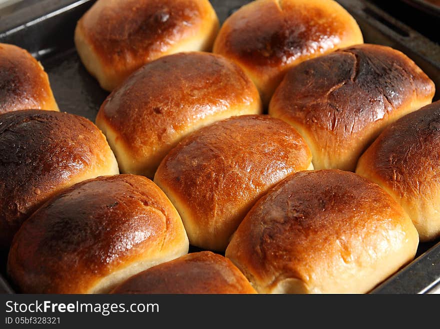 Delicious bread freshly baked and toasted to golden brown.