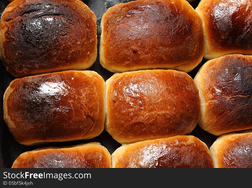 Delicious bread freshly baked and toasted to golden brown.