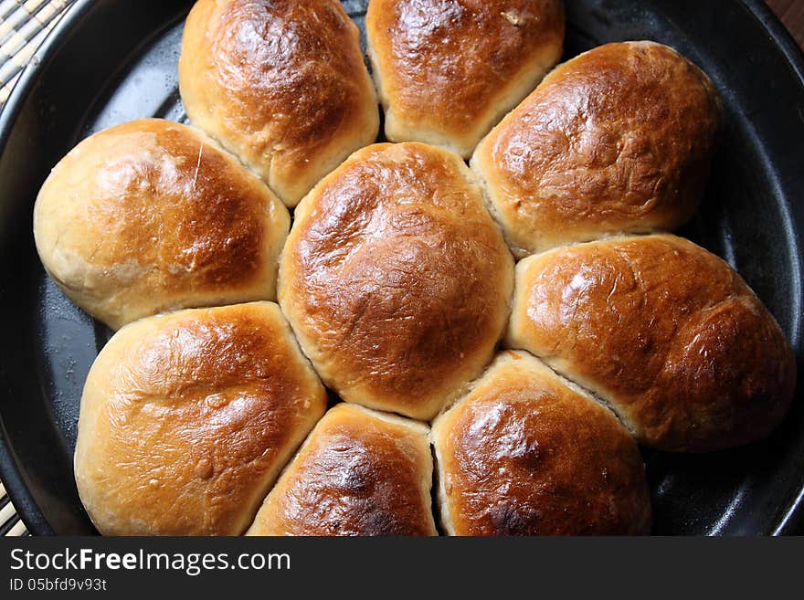 Delicious bread freshly baked and toasted to golden brown.