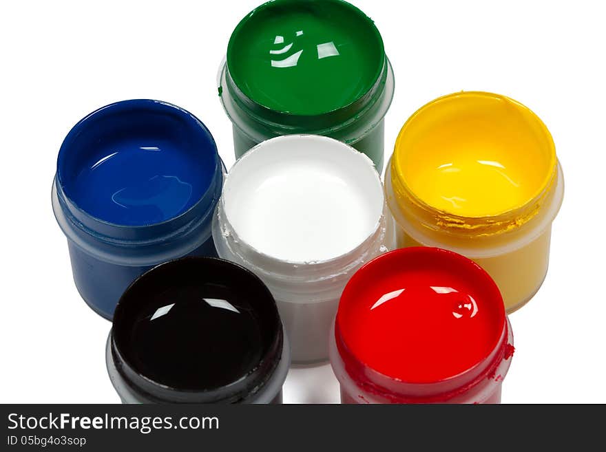 Colorful Paints, isolated on white background, with clipping path