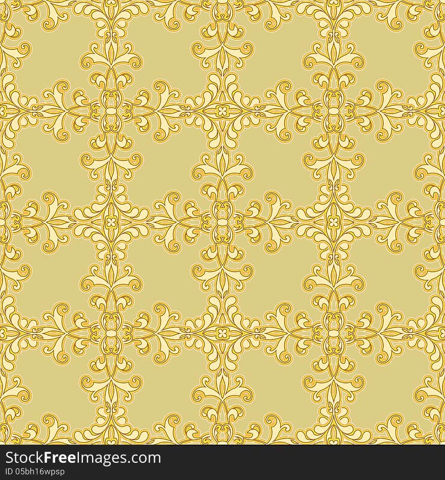 Floral seamless pattern, decorative gold background. Floral seamless pattern, decorative gold background