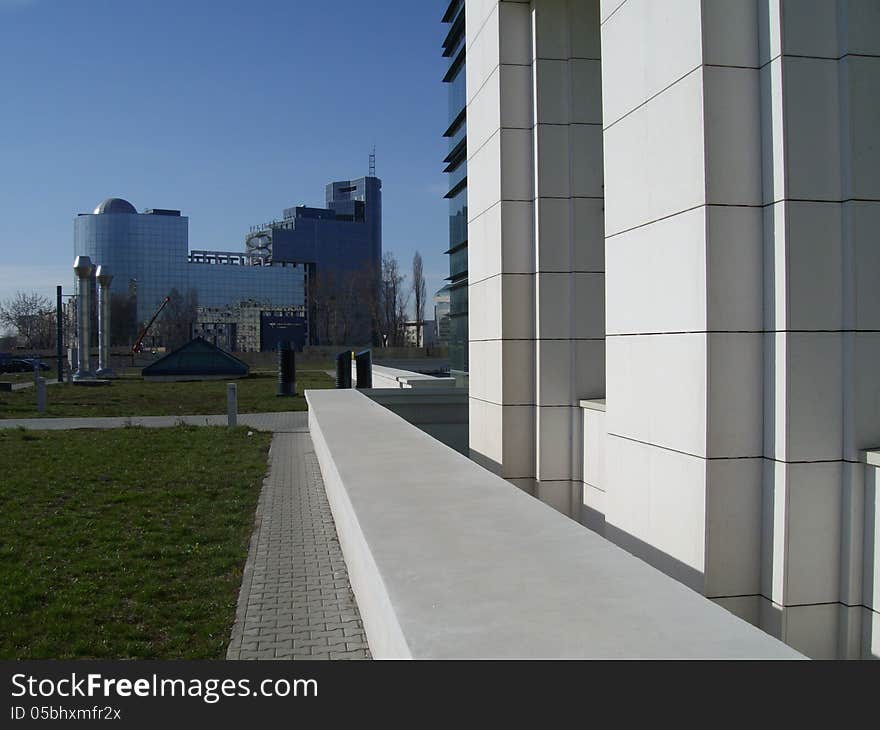 Modern building detail and blue sky