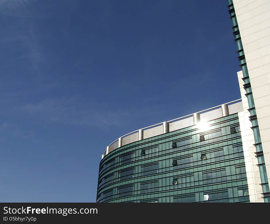 Modern building with glass window sunlight