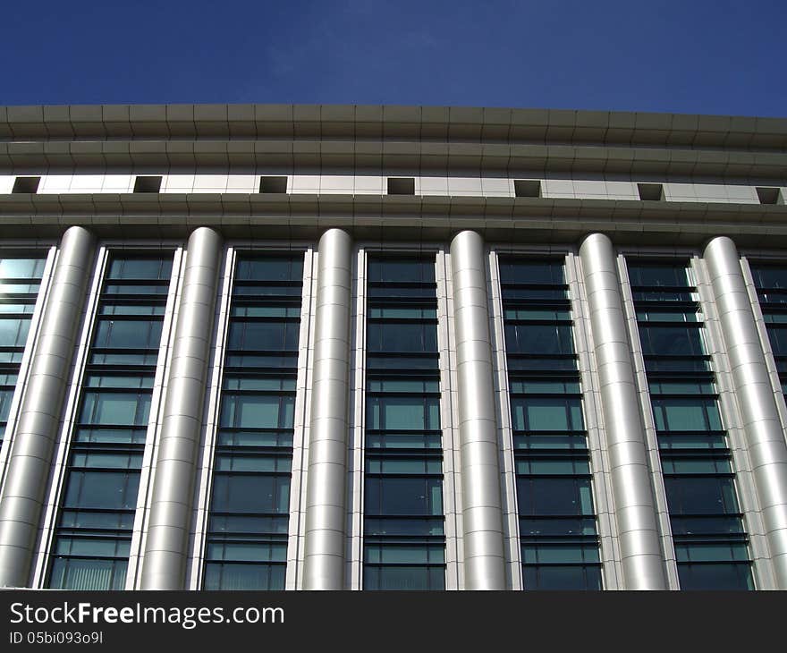 Modern building with columns sunlight