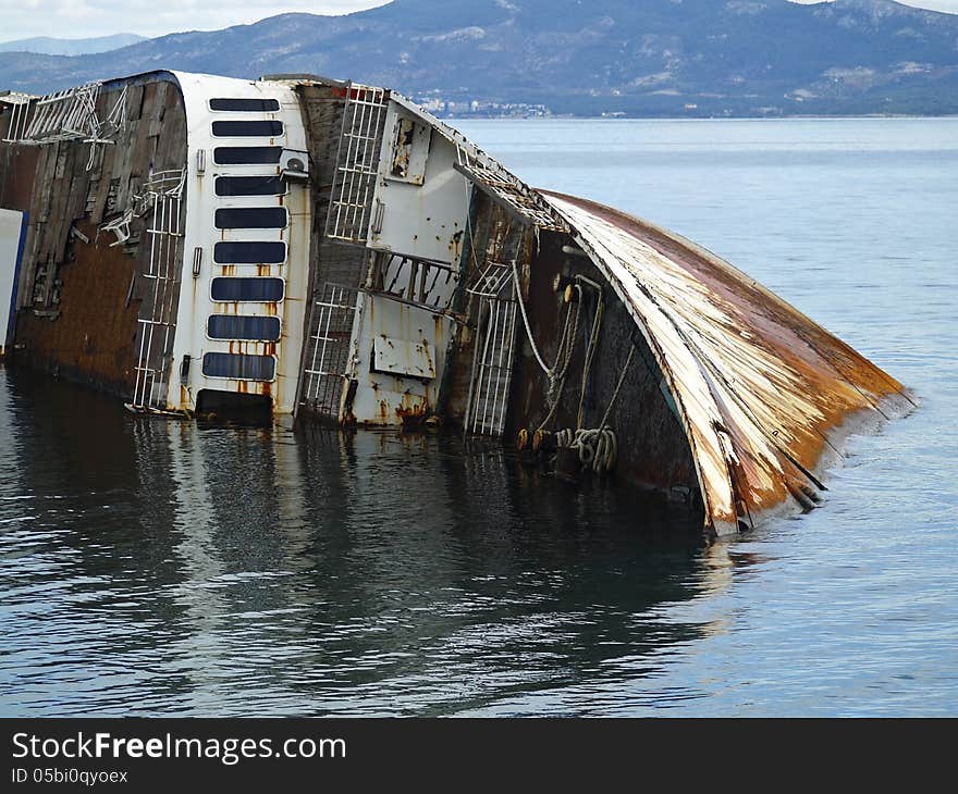 Shipwreck of Mediterranean Sky at Elefsis area Greece. Shipwreck of Mediterranean Sky at Elefsis area Greece