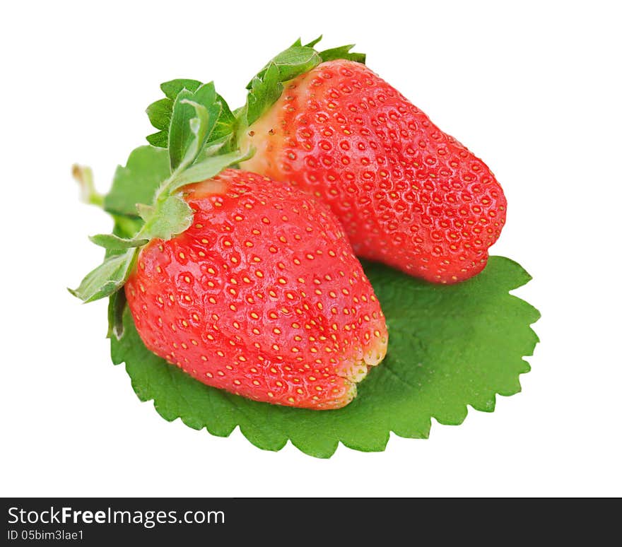 Red ripe strawberries isolated on white background