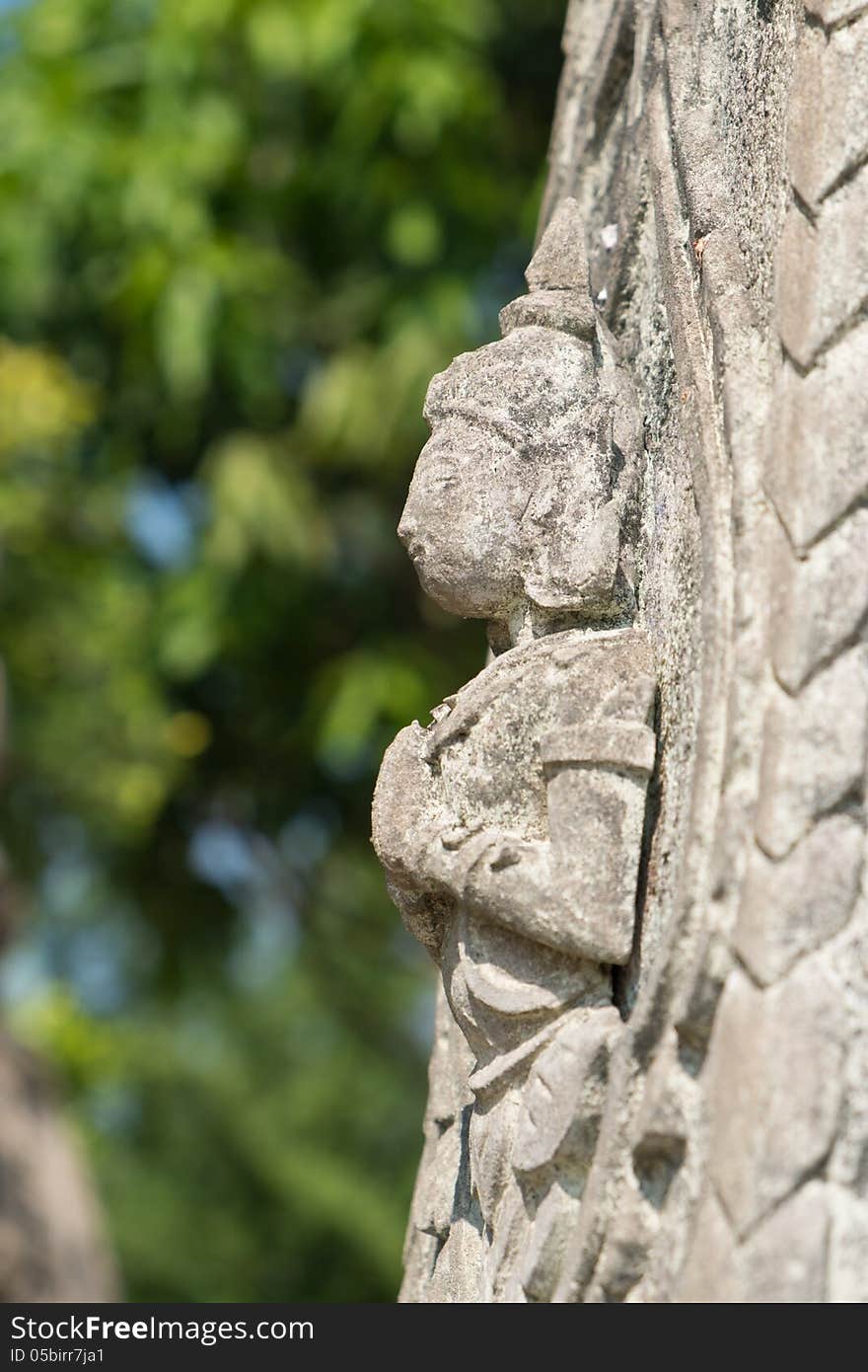 Thai angel sculpture at a cinerarium pagoda