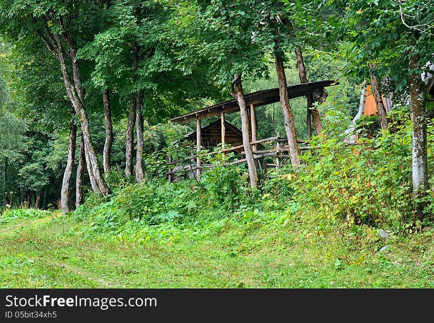 Caucasus Mountains, gazebo for relaxing in the forest