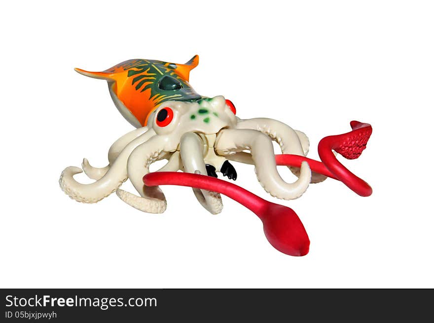 Toy squid isolated on a white background