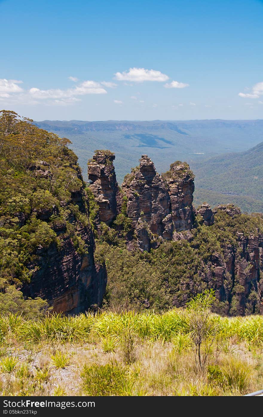 View across the mountains at the famous limestone rock formation in southern Australia. View across the mountains at the famous limestone rock formation in southern Australia.