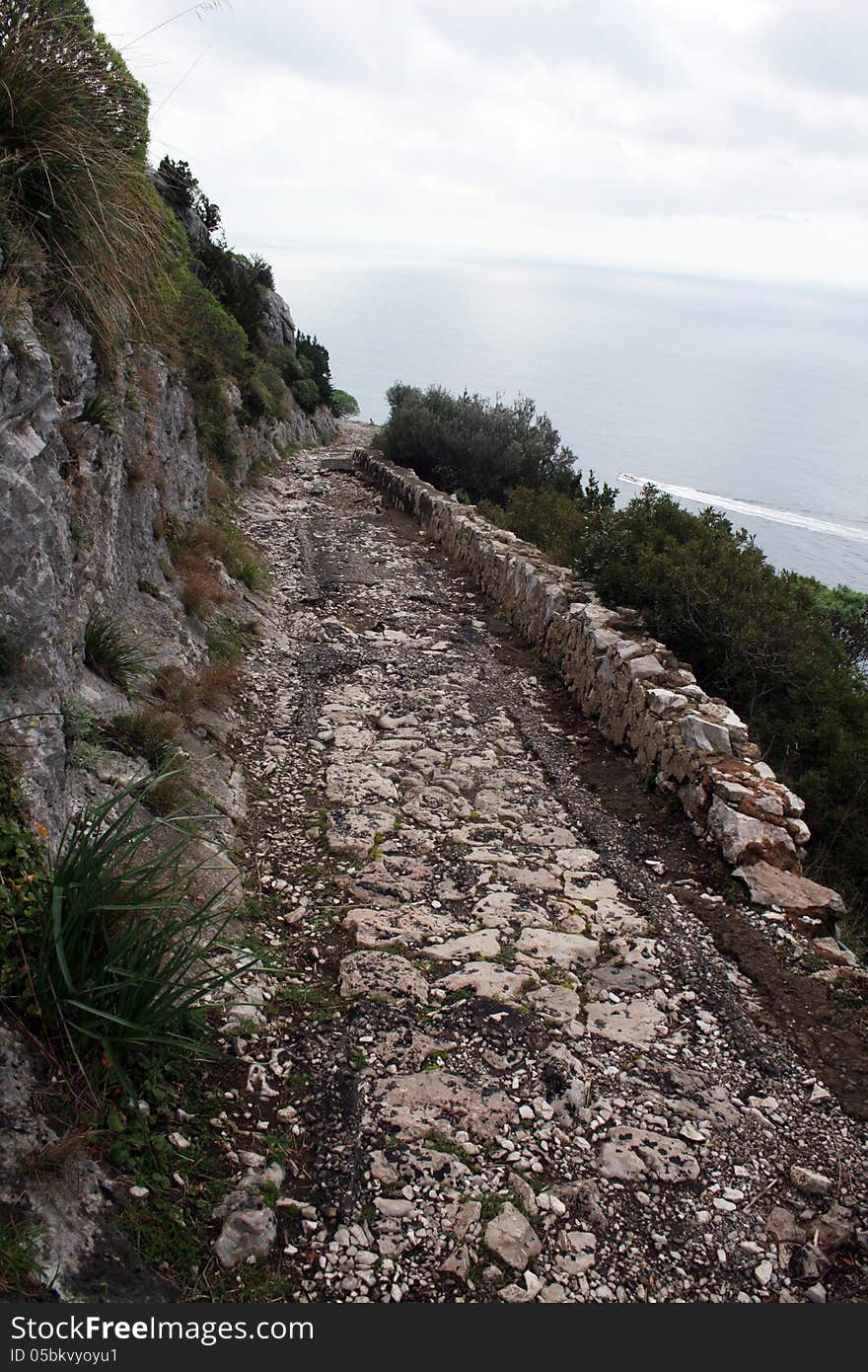 A ancient roman road on the sea near sorrento in italy. A ancient roman road on the sea near sorrento in italy