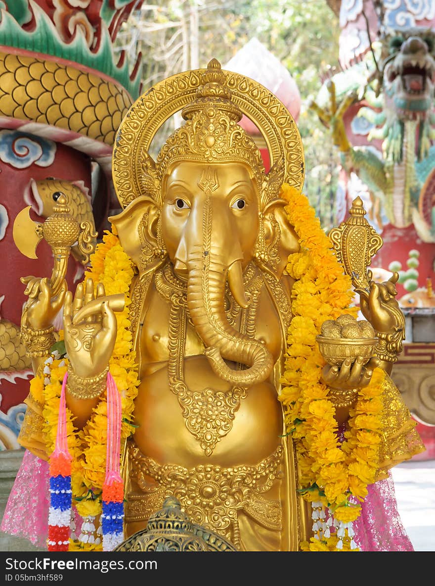 Closeup the face of Ganesh statue