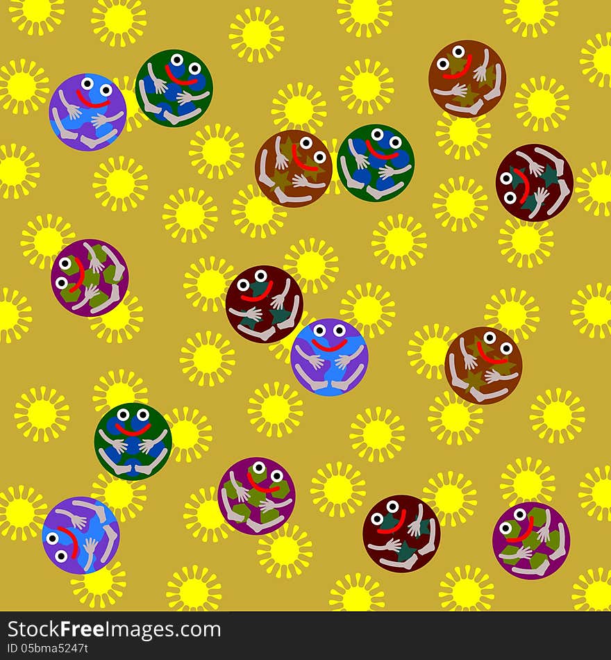 A cartoon illustration of a group of marbles with faces, feet, and arms rolling and bumping on each other