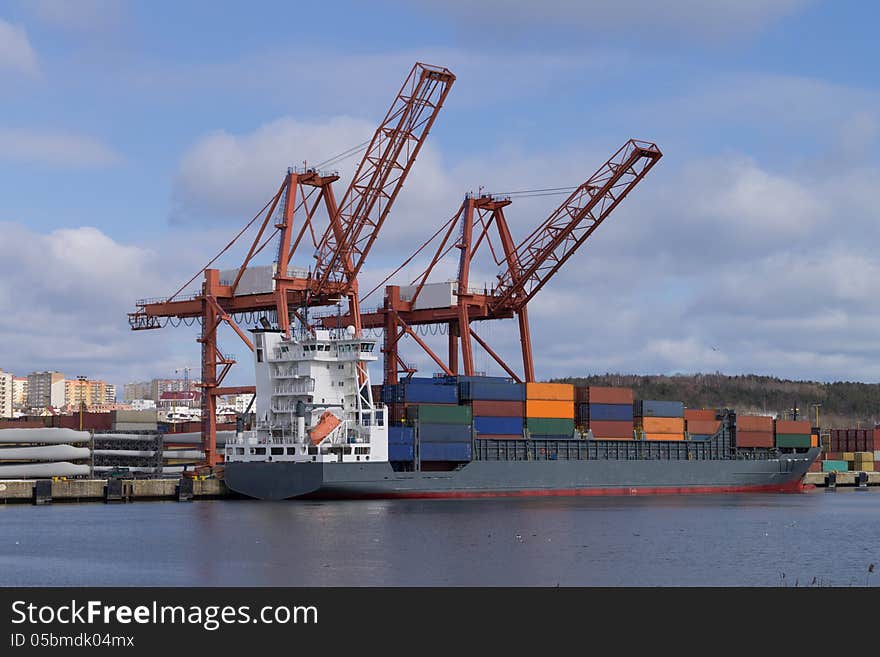 Container ship moored at the terminal. Container ship moored at the terminal