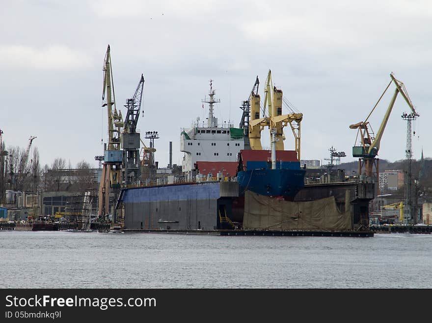 The dry dock in the city of Gdynia on the Baltic sea