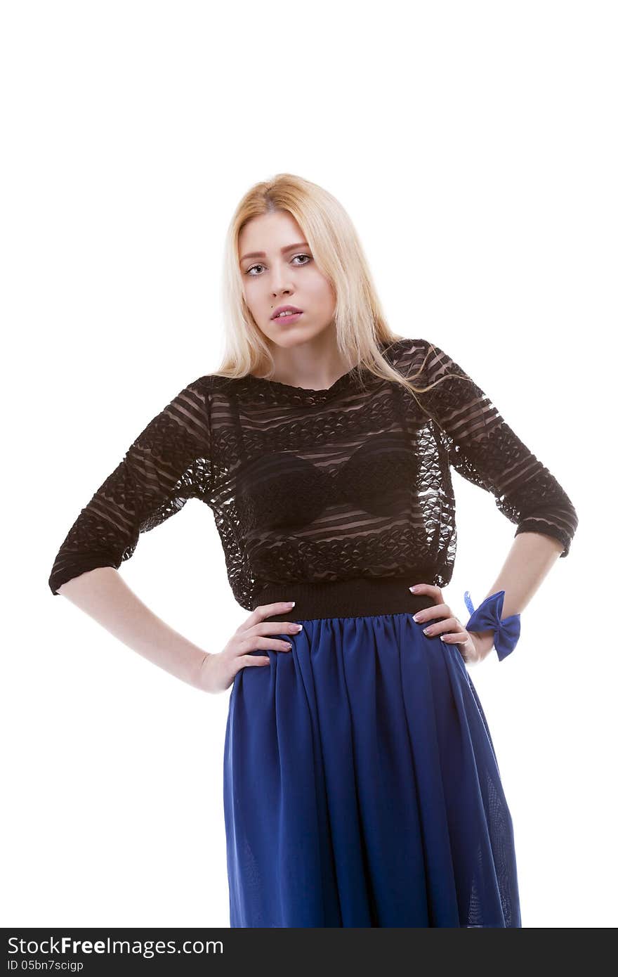 Young model posing isolated over white background studio shot