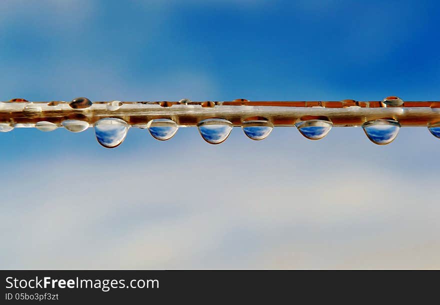 Close up of rain drops on a washing line. Close up of rain drops on a washing line