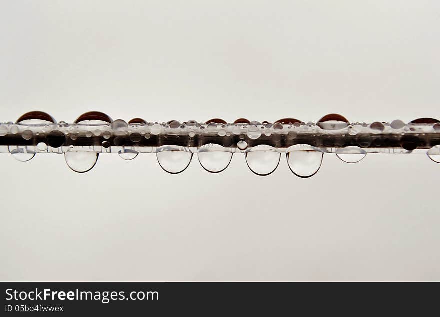 Close up of rain drops on a washing line. Close up of rain drops on a washing line