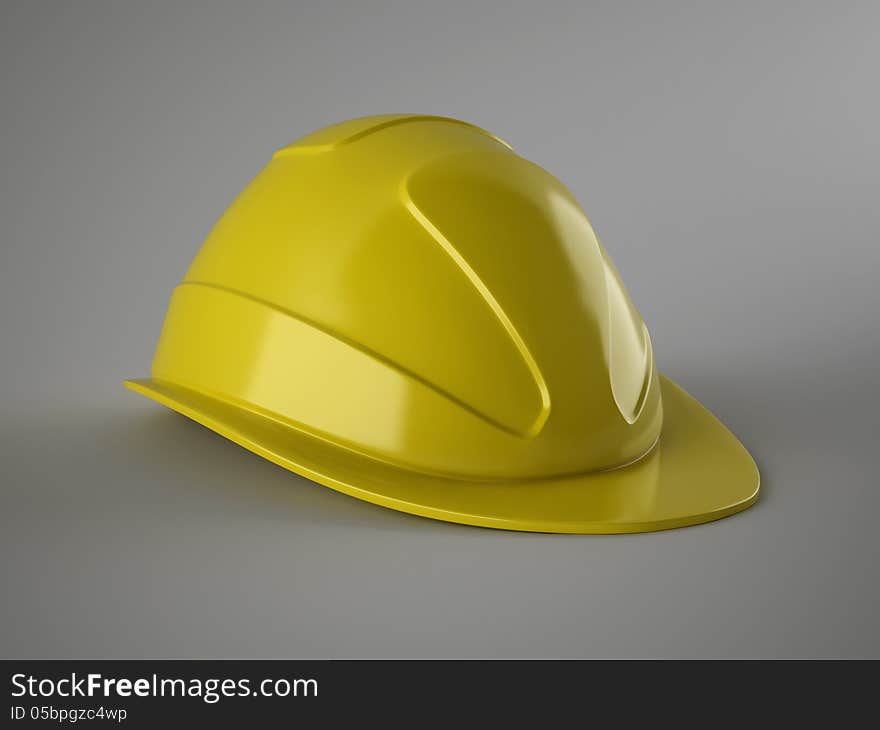 Realistic 3d render of a construction helmet over a grey background