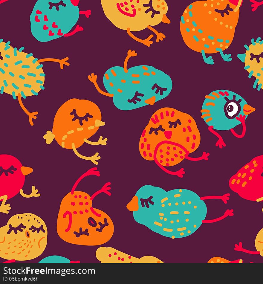 Seamless cute vector pattern with sleeping chickens. Seamless cute vector pattern with sleeping chickens